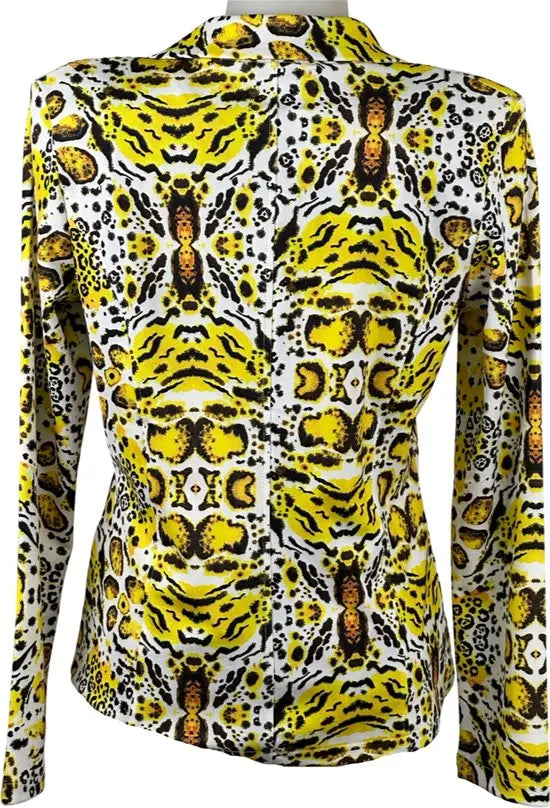 Angelle Milan - Gele tijgerprint travelstof blazer voor Dames - Travelstof - Comfort - Strijkvrij - Duurzaam - In 5 maten! - Mapsy B.V