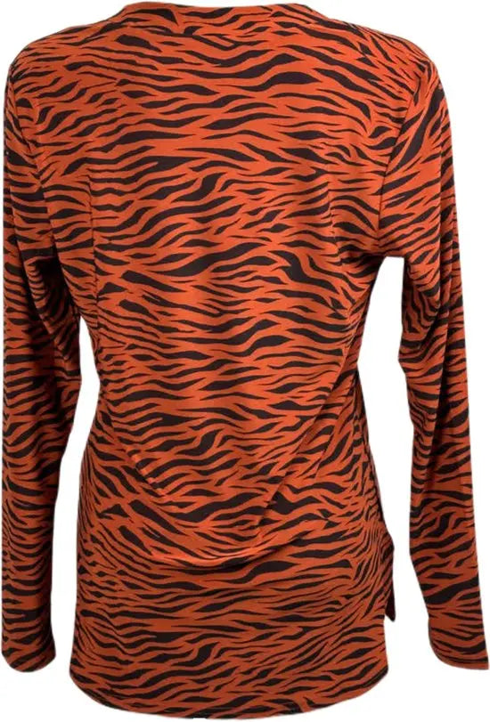 Angelle Milan – travelstof blouse – Rood Zwarte tijger blouse – Ademend – Kreukvrij – Duurzame Jurk - Mapsy B.V