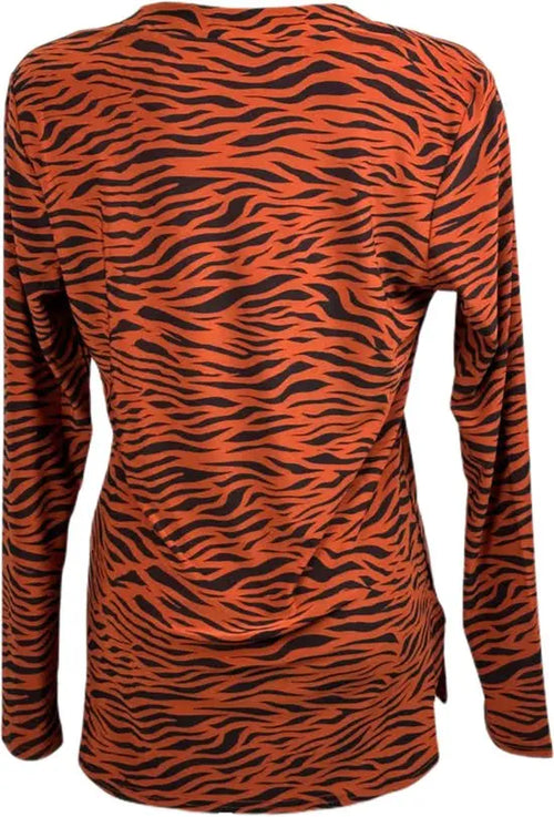 Angelle Milan – travelstof blouse – Rood Zwarte tijger blouse – Ademend – Kreukvrij – Duurzame Jurk - Mapsy B.V