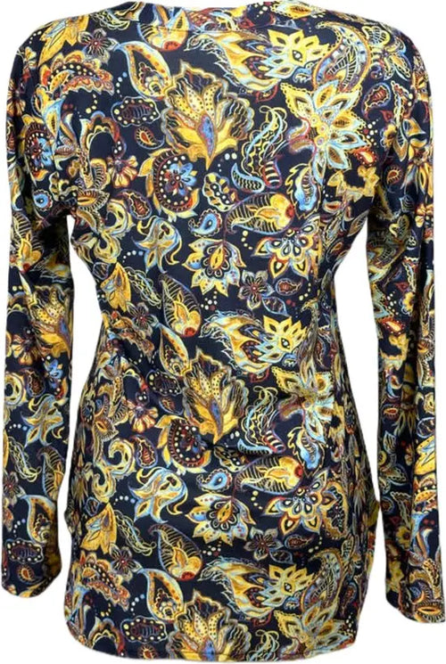 Angelle Milan – travelstof blouse – Multigeel/blauwe Blouse – Ademend – Kreukvrij - Mapsy B.V