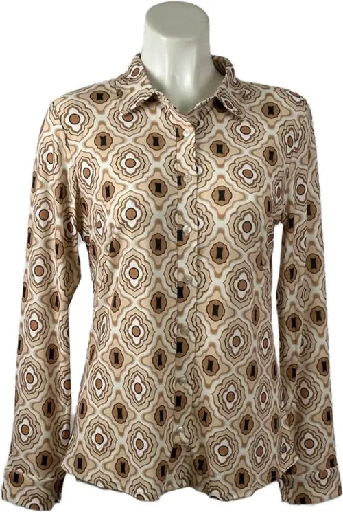 Angelle Milan - Mokka travelstof Blouse voor Dames - Travelstof - Ademend - Kreukherstellend - Duurzaam - in 5 maten! - Mapsy B.V