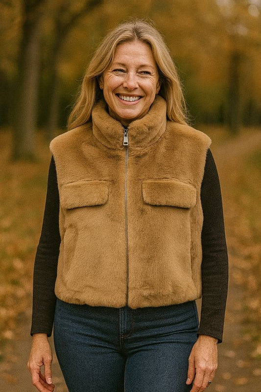 Premium Faux Fur Bodywarmer Camel