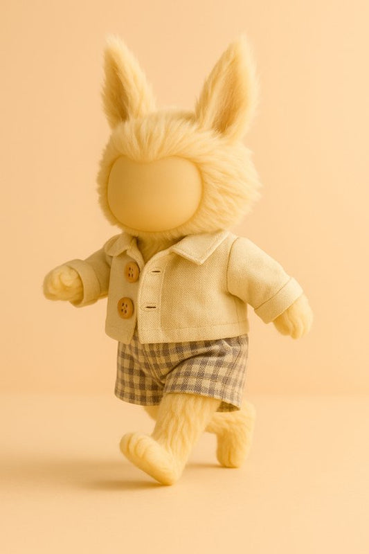 Labubu Outfit -  Beige met knopen en geruite rok