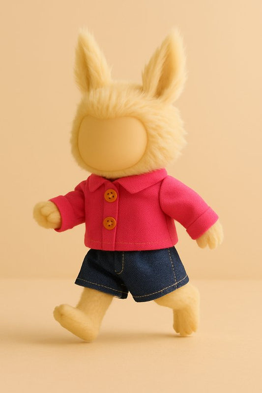 Labubu Outfit -  Roze topje met knopen en denim rokje