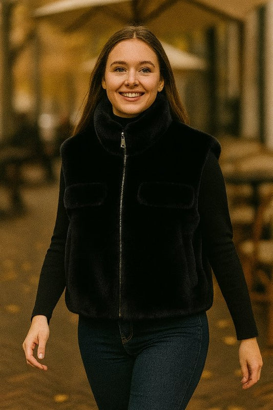 Premium Faux Fur Bodywarmer Zwart
