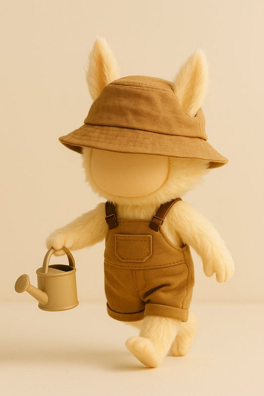 Labubu Outfit -  Cognackleurige tuinbroek met bijpassende bucket hat