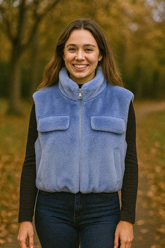 Premium Faux Fur Bodywarmer Pastel Blauw