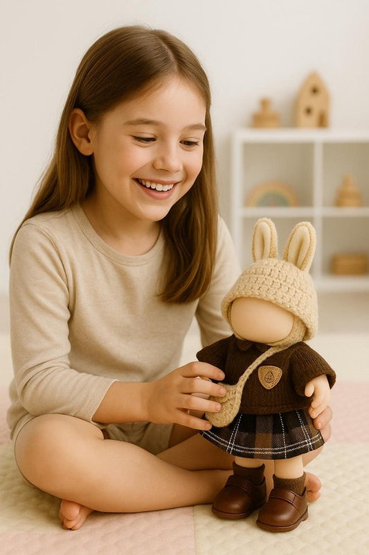 Labubu Outfit - Poppenjurkje, Trui, Muts, Tas & Schoentjes