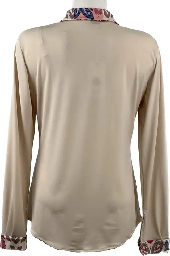 Angelle Milan - Blouse in 50/50 Rood/Beige voor Dames - Travelstof - Comfort - Strijkvrij - Duurzaam - Maat XXL - In 5 maten!