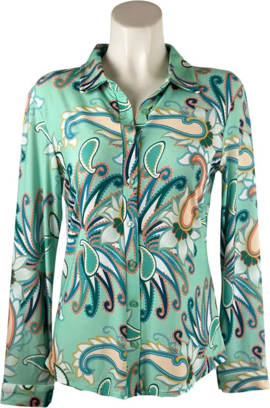 Angelle Milan - Mintgroene Blouse voor Dames - Travelstof - Ademend - Kreukherstellend - Duurzaam - Maat XXL - in 5 maten!