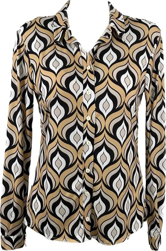 Angelle Milan - travelstof blouse - Tri-colour Gouden Blouse voor Dames - Travelstof - Comfort - Strijkvrij - Mapsy B.V