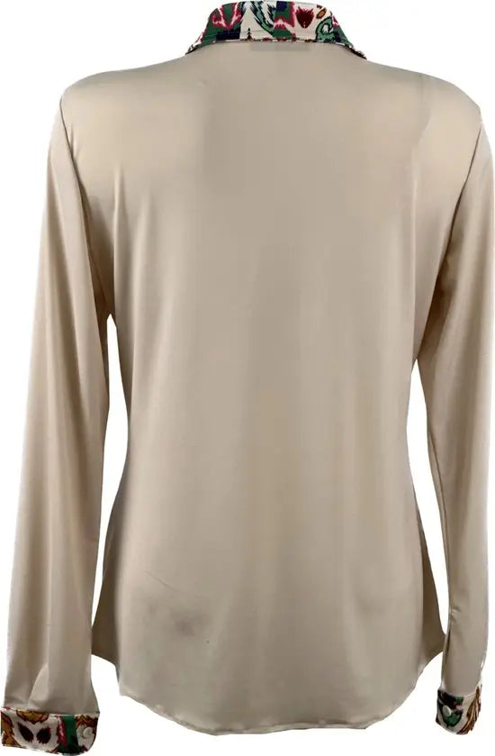 Angelle Milan - travelstof Blouse in 50/50 Groen/Beige voor Dames - Travelstof - Comfort - Strijkvrij - Duurzaam - In 5 maten! - Mapsy B.V