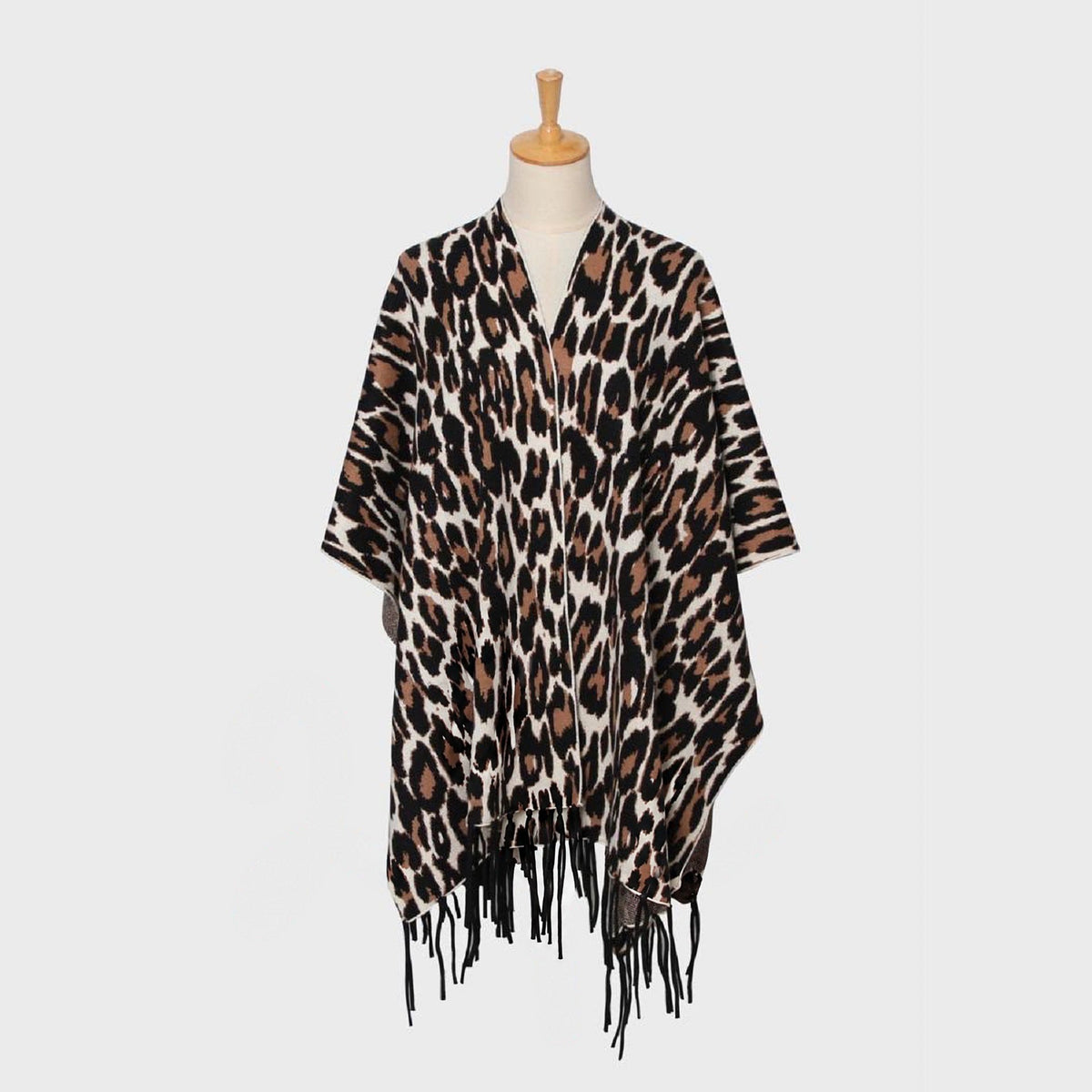 Luipaardprint Poncho met Franjes