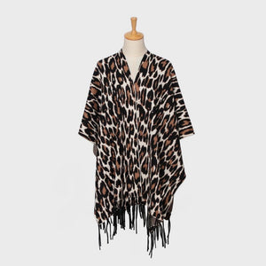 Luipaardprint Poncho met Franjes