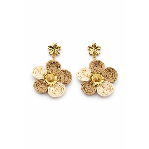 HS Oorbel - In 3 Kleuren - Bloem - Beige