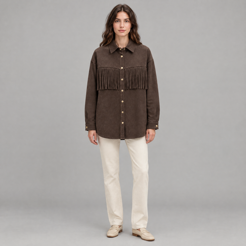 Overhemdjas in Suèdelook met Franjes - One Size