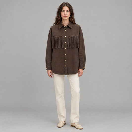 Overhemdjas in Suèdelook met Franjes - S/M en L/XL