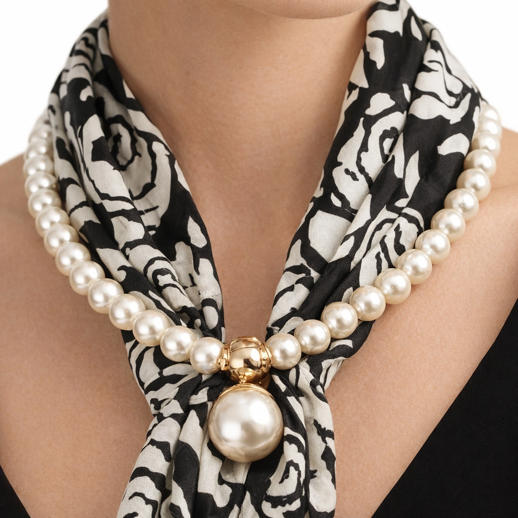 HS Parelsjaal + Ketting - Incl. Magneet Parel Ketting! - 9 kleuren - parel detail - DETAIL