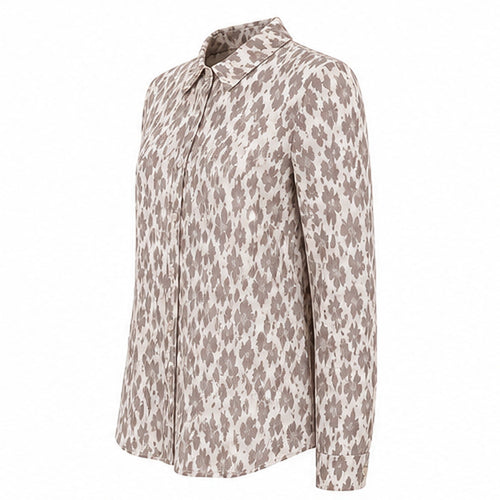 Angelle Milan Travelstof Blouse - Crème Taupe Kleine Bloemenprint