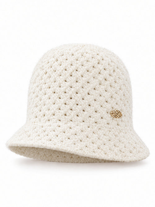 Gehaakte Bucket Hat met Gouden Plaatje
