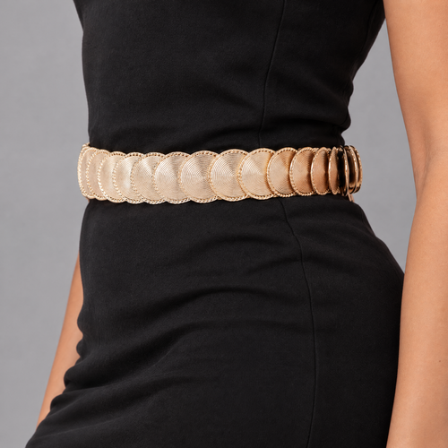 Elastische Riem met Gouden Ronde Schijfjes - 72 cm