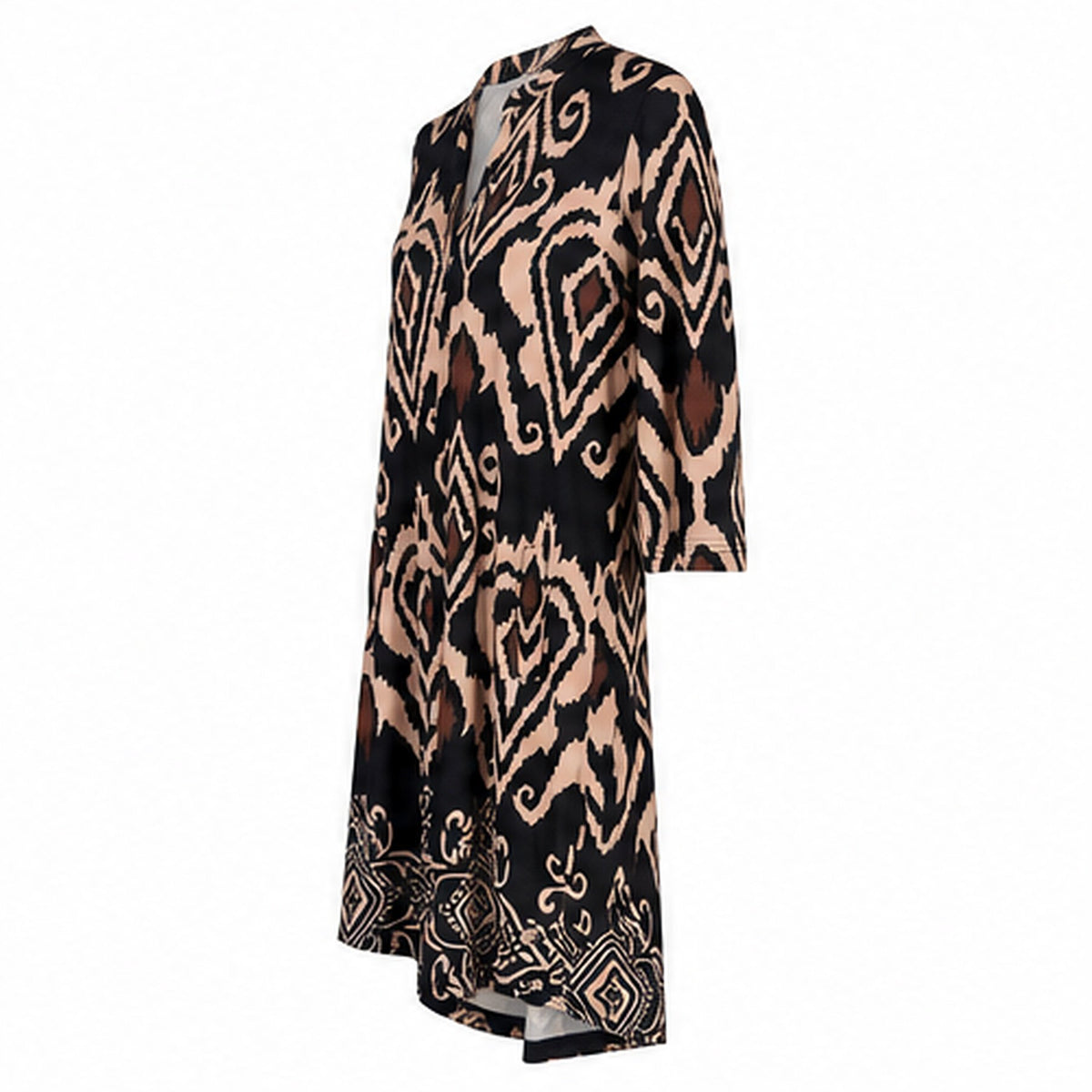 Angelle Milan Travelstof Tuniek - Zwart Taupe Ikatprint