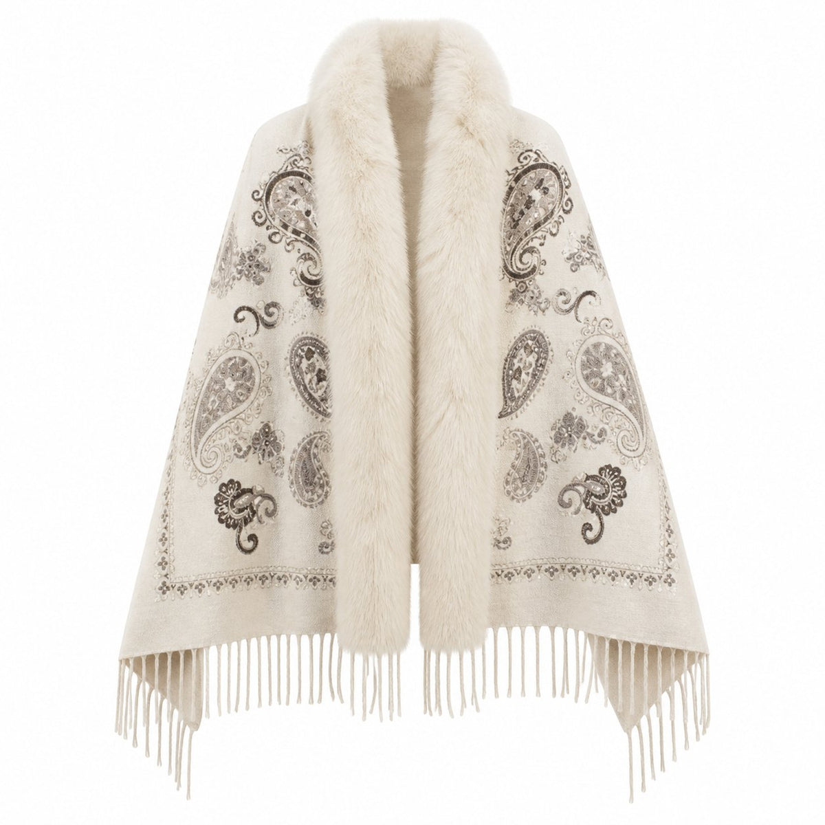 Paisley Stola met Faux Fur Rand - 65x180 cm
