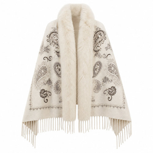 Paisley Stola met Faux Fur Rand - 65x180 cm