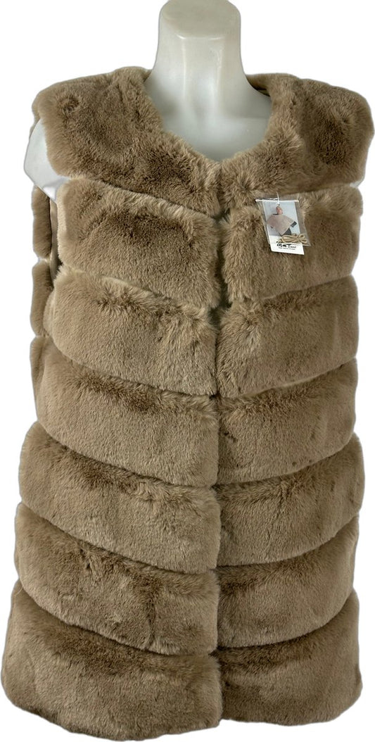 Luxe dames bodywarmer van imitatiebont - 100% Acryl, Taupe - Trendy en Warm - One Size! - Mapsy B.V