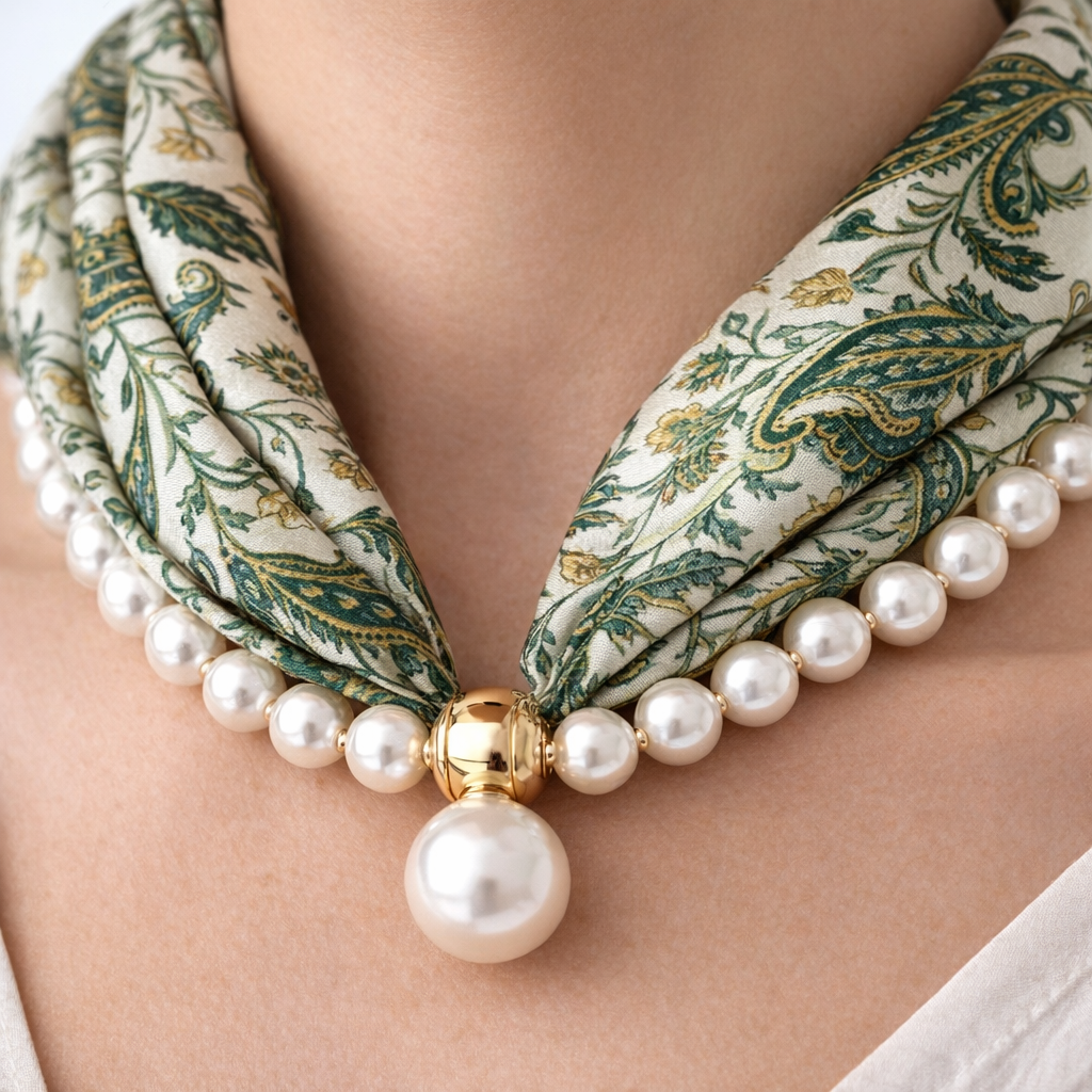 HS Parelsjaal + Ketting - Incl. Magneet Parel Ketting! - 9 kleuren - parel detail - DETAIL
