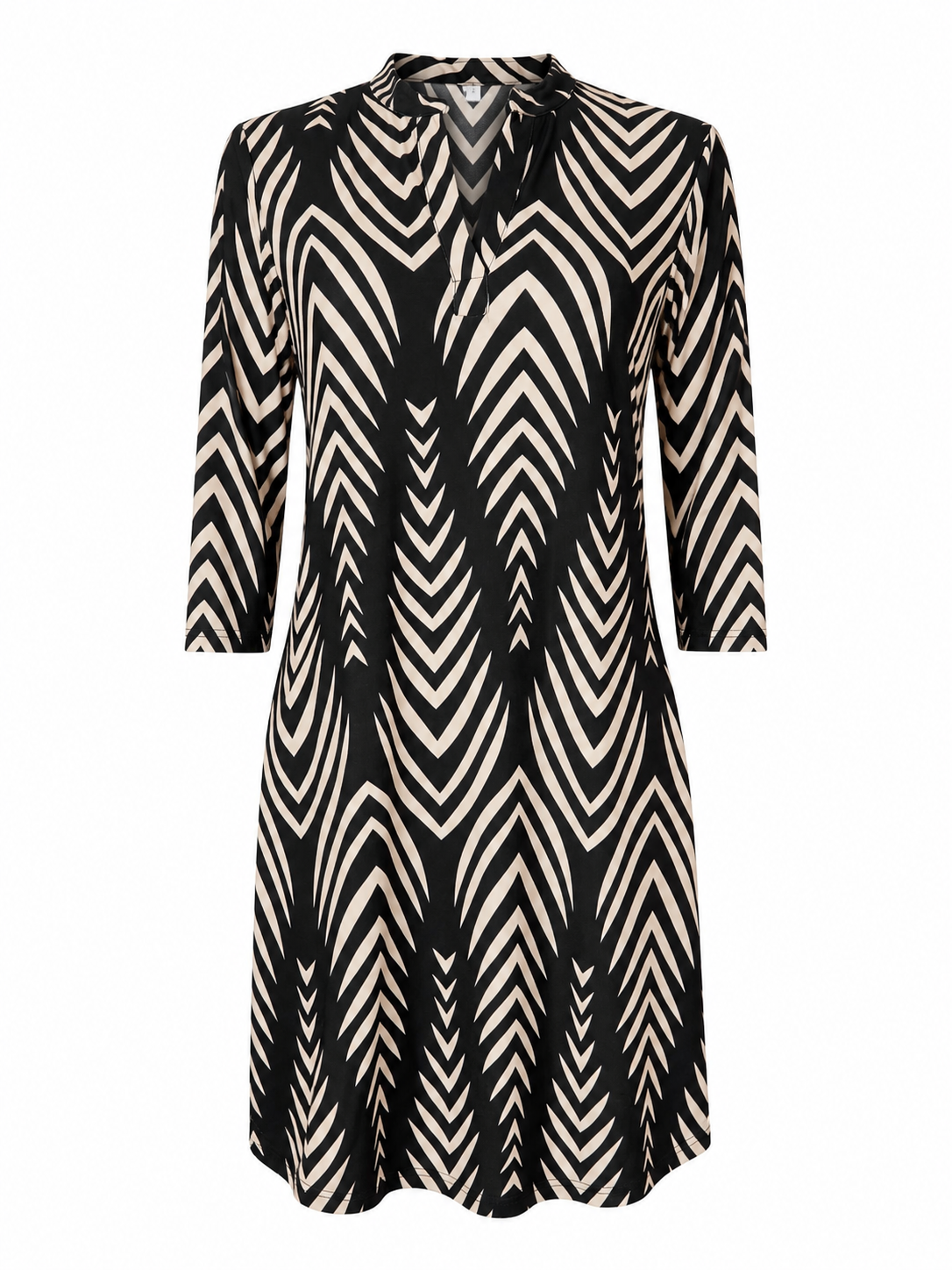 Angelle Milan Travelstof Jurk - Zwart Crème Chevronprint