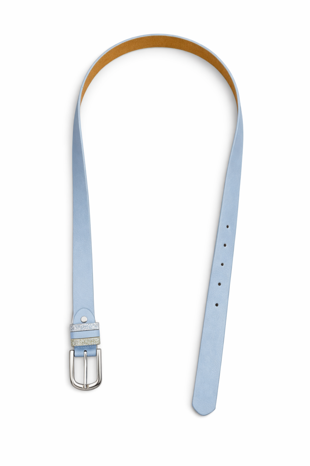 Basic damesriem met zilverkleurige gesp in lichtblauw