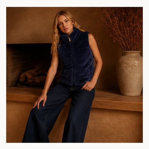 Faux Fur Bodywarmer met Hoge Kraag – One Size