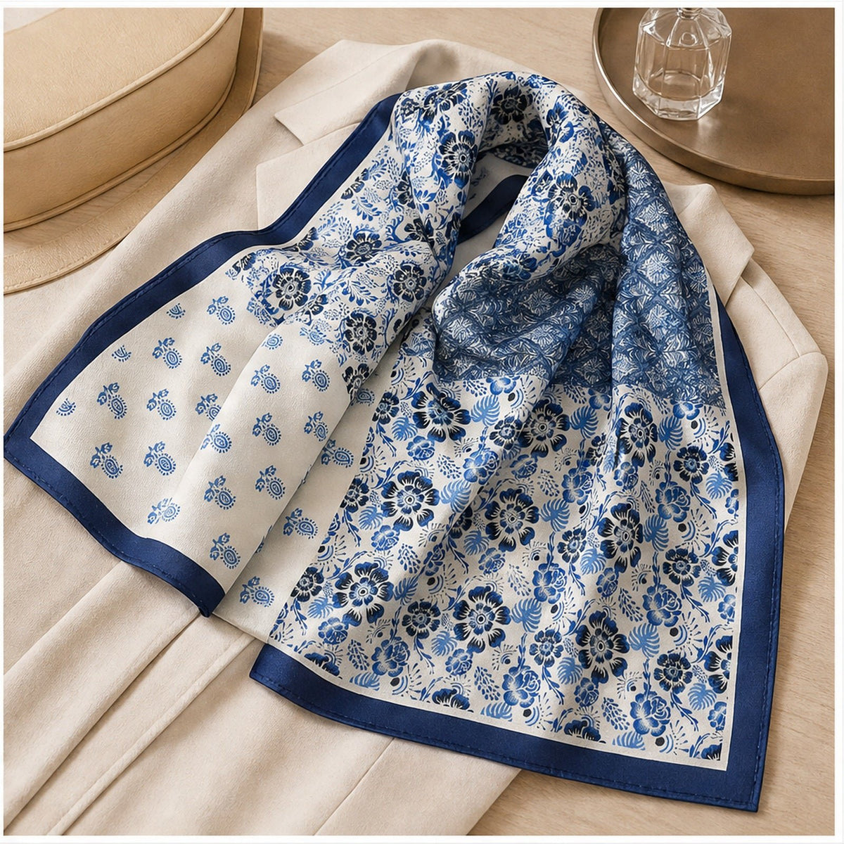Vierkante Sjaal 70x70 Satijnlook – Bloemenprint