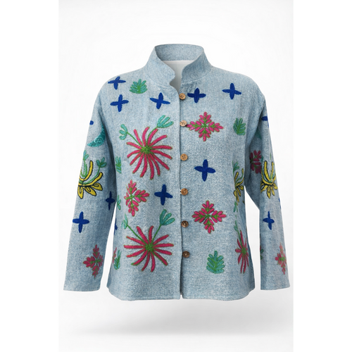 HS Cotton Jacket - In 5 Kleuren - Met Knopen - Tijger Design - Grijs/Blauw