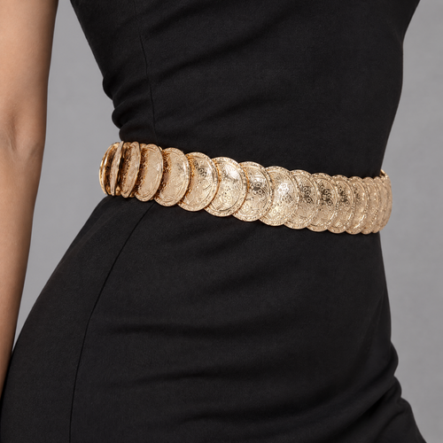 Elastische Riem met Gouden Muntjes - 72 cm