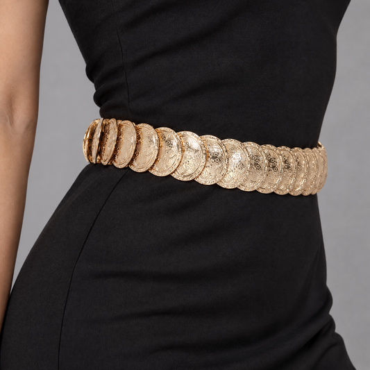 Elastische Riem met Gouden Muntjes - 72 cm