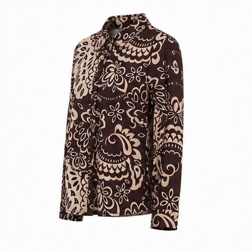Angelle Milan Travelstof Blouse - Chocoladebruin Crème Botanische Print