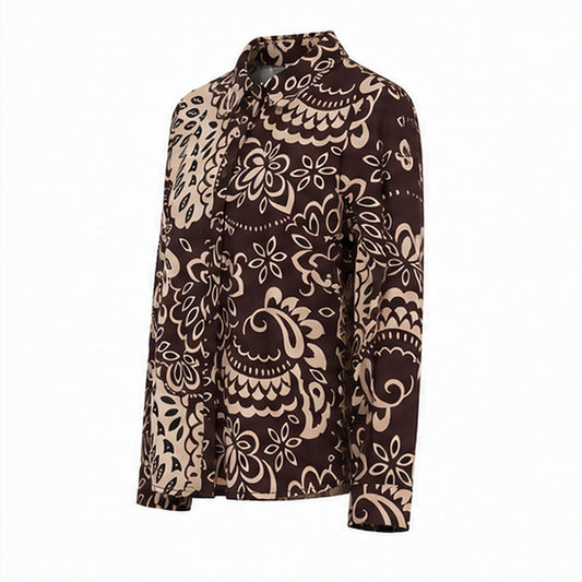 Angelle Milan Travelstof Blouse - Chocoladebruin Crème Botanische Print