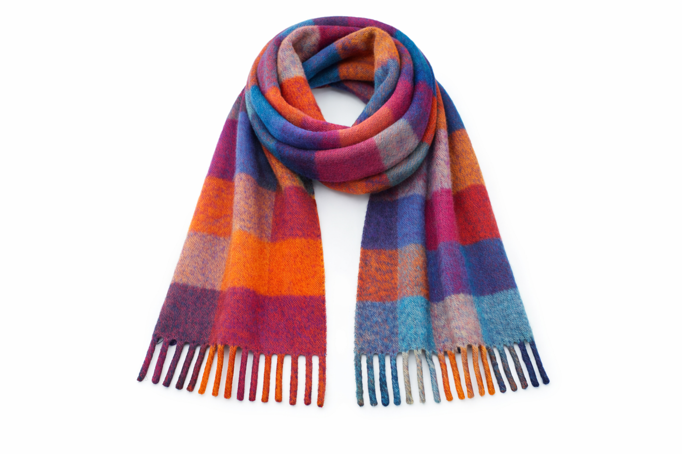 HS Wintersjaal - Geblokt - Wollen look - veelzijdig te stylen - 9 kleuren - Oranje - 2B0F917C57C16872-copy-1