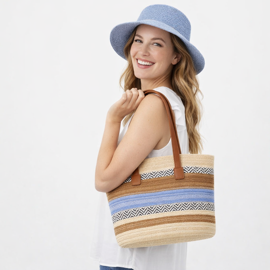 HS Strandsetje - Hoed + Tas - praktisch voor dagelijks gebruik - 5 kleuren - MODEL_FRONT