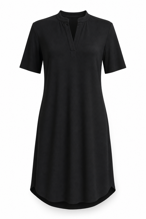 Angelle Milan Travelstof Jurk - Zwart Effen