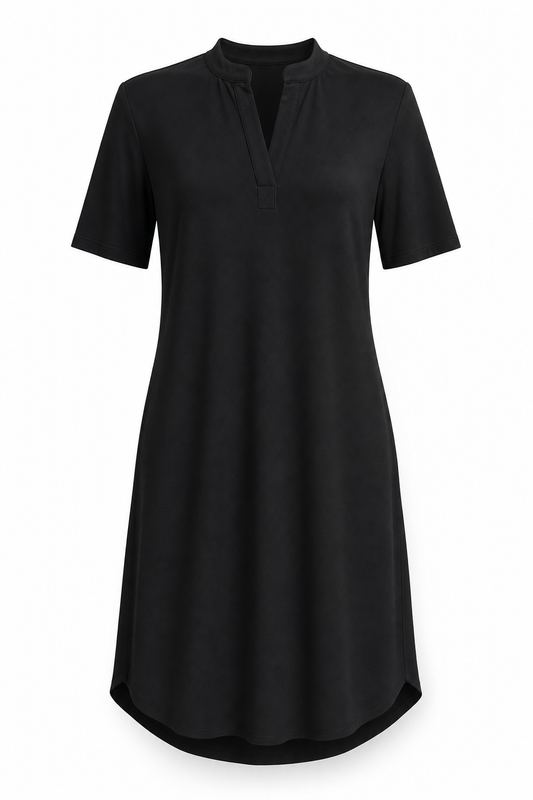 Angelle Milan Travelstof Jurk - Zwart Effen