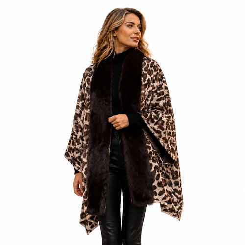 Stola Luipaardprint met Faux Fur Rand - 60x200 cm