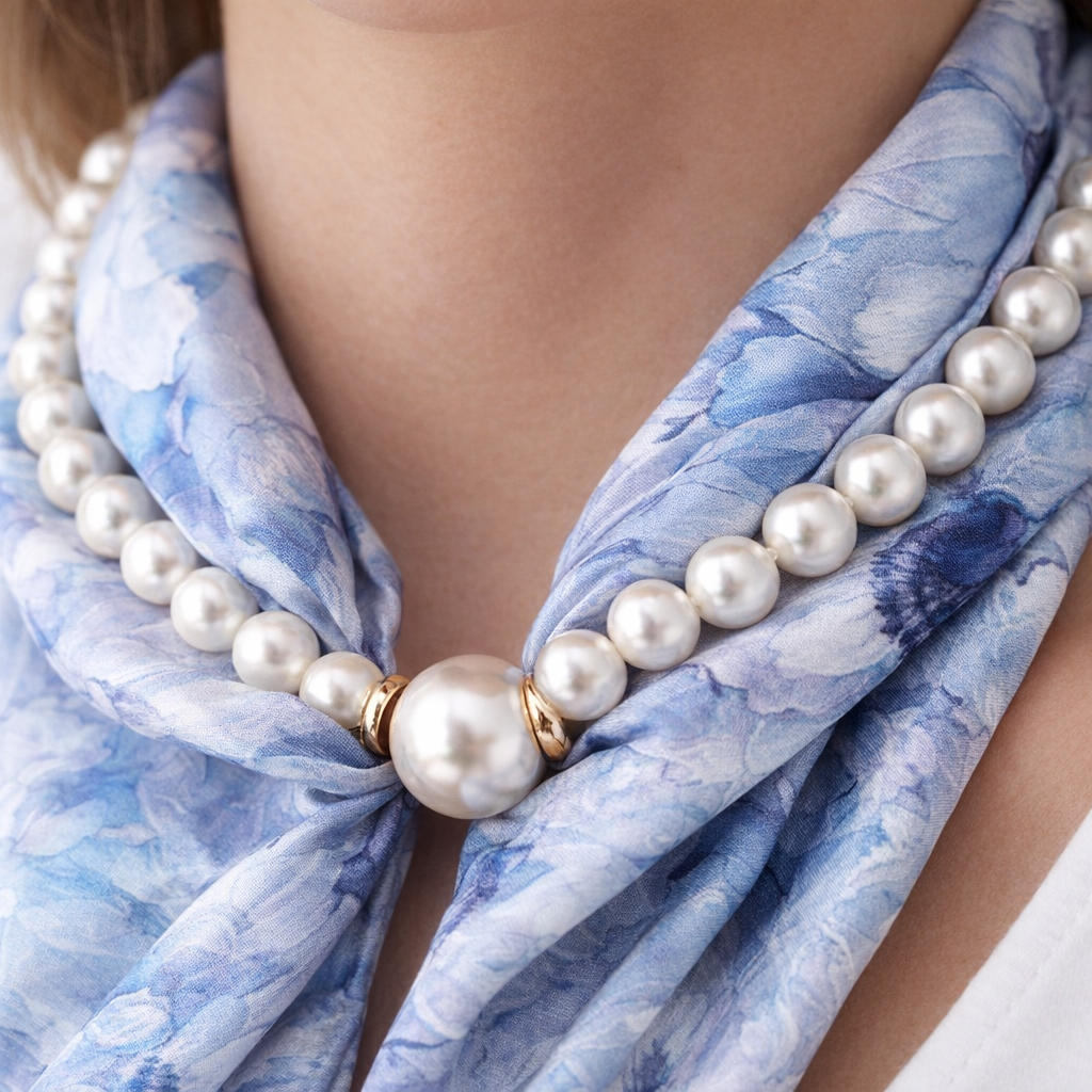 HS Parelsjaal + Ketting - Incl. Magneet Parel Ketting! - 9 kleuren - parel detail - DETAIL