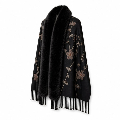 Bloemenstola met Faux Fur Rand en Franjes - 65x180 cm
