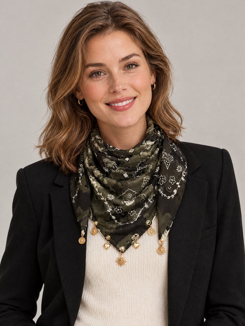 Camouflage Paisley Sjaal met Gouden Bedeltjes