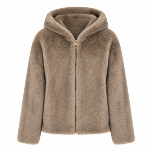 Reversible Jas - Taupe - Faux Fur & Suèdelook - One Size