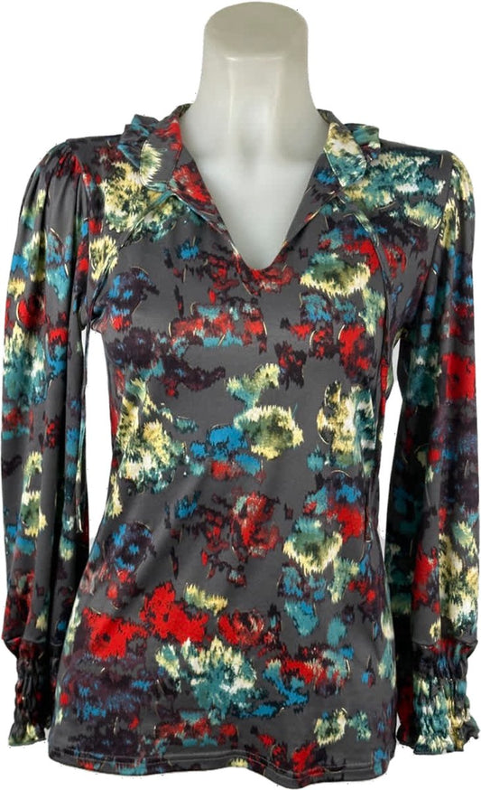 Royal Style – travelstof blouse – Grijs/Rode blouse – Ademend – Kreukvrij – Duurzame Blouse - Mapsy B.V