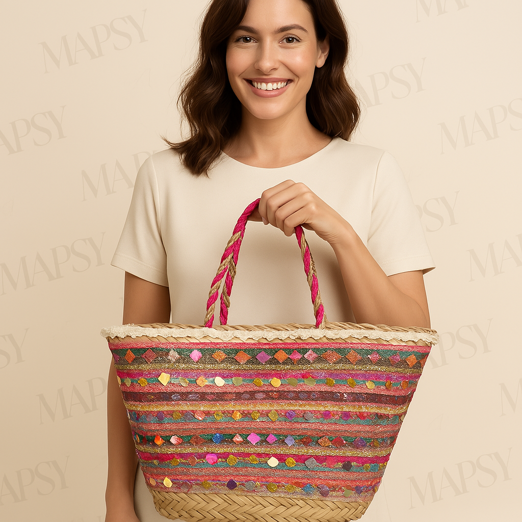 Mapsy - Schoudertas - Stro met Kleurrijke Pailletten Festival Chic - Multi